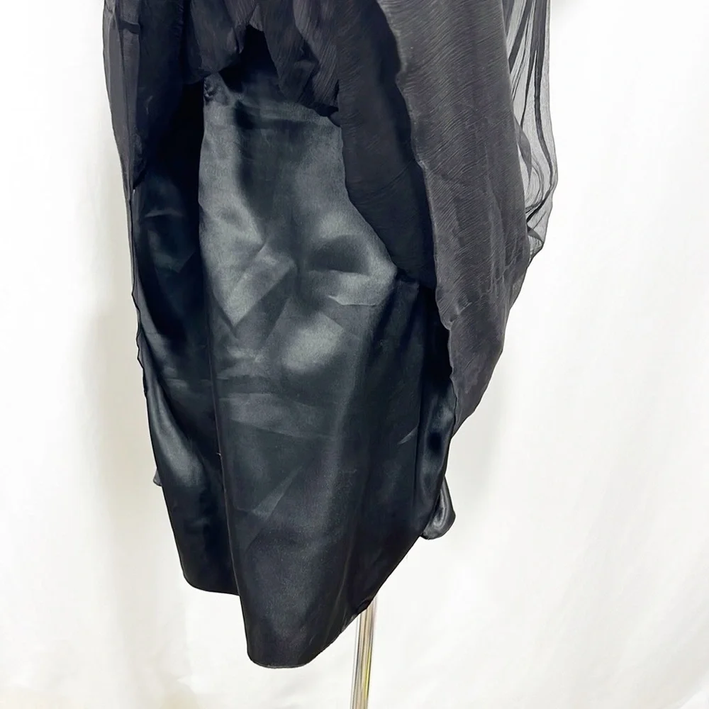 Jovani Gold Beaded Yolk Neckline and Black Silk Flowy Dress size 12